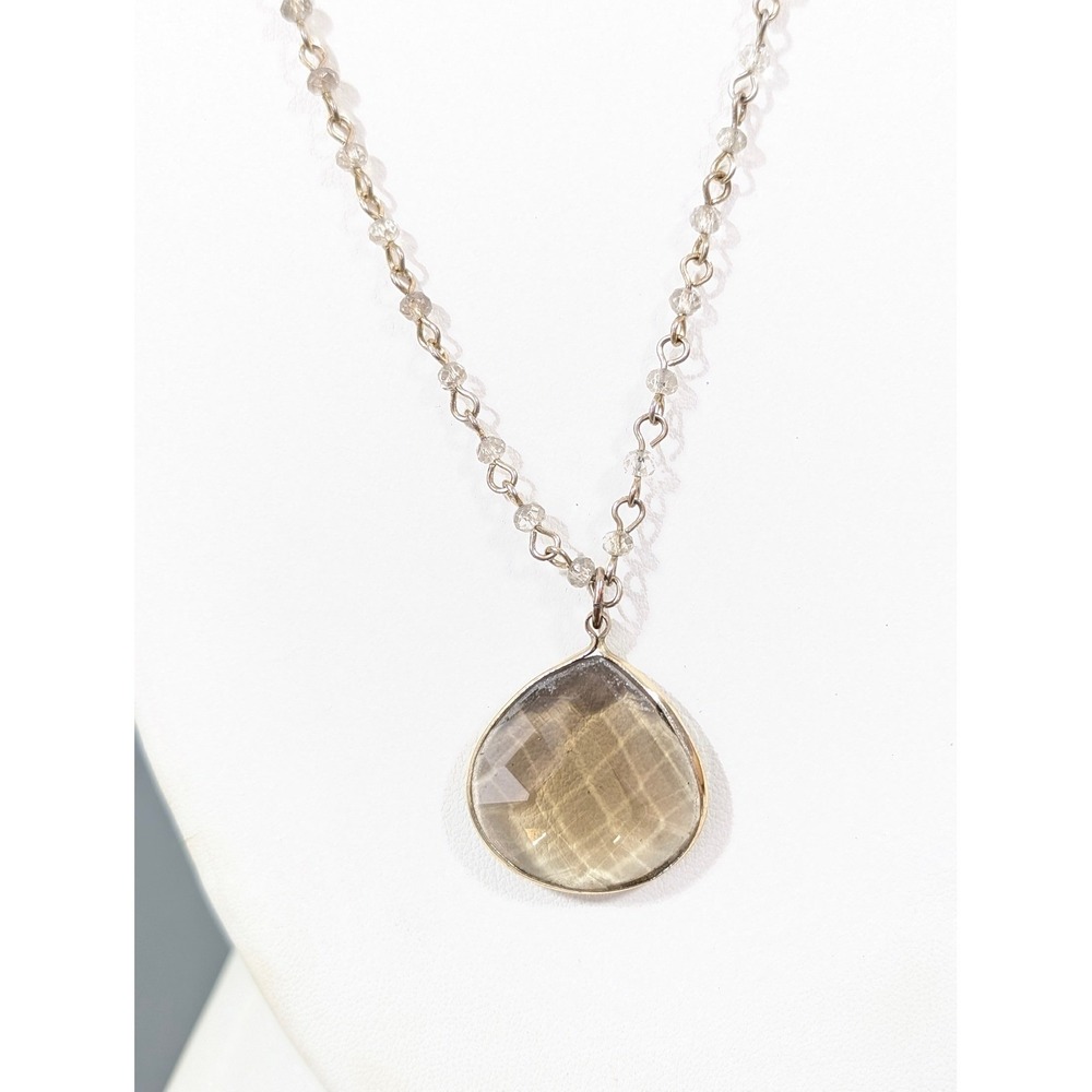 Express Gold Tone Long Pendant Necklace Smoky Gray Disc‎ 34"